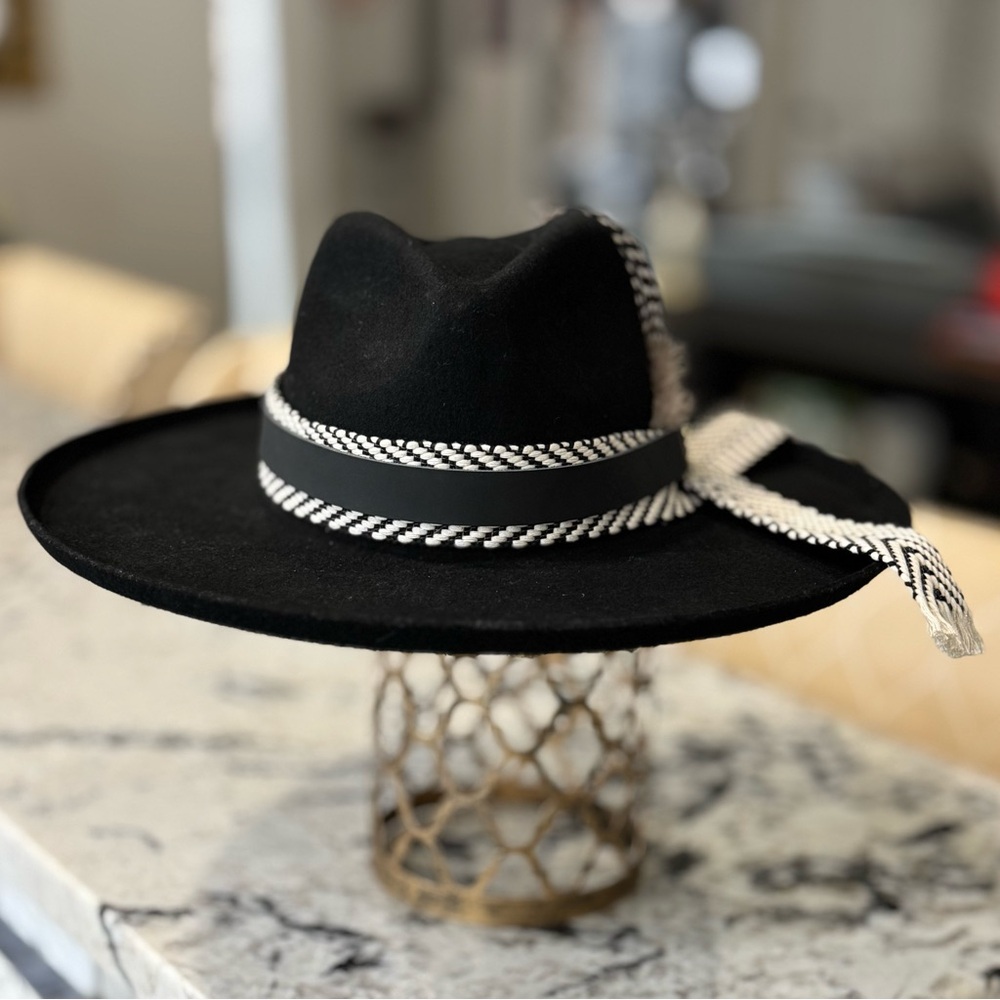 Lack of Color Black Wool Fedora with Custom Hat Band Size Small - Picture 4 of 8